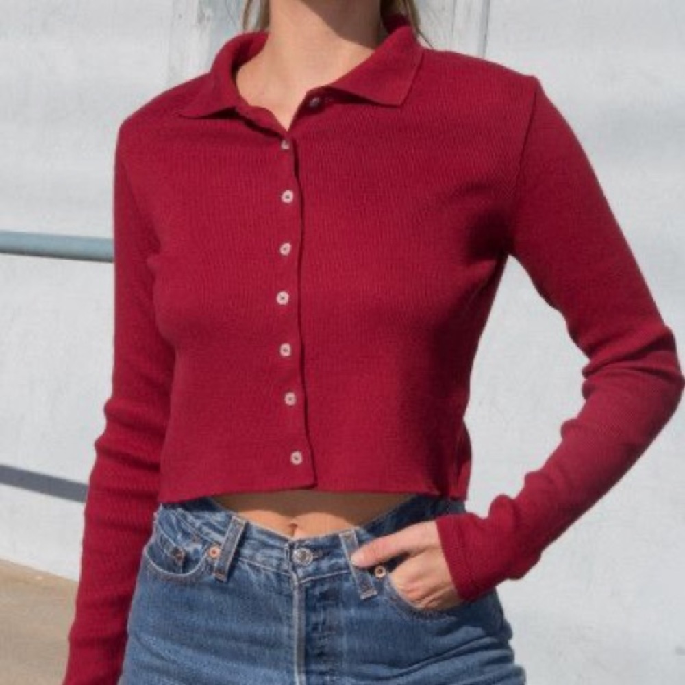 brandy melville red long sleeve caroline top